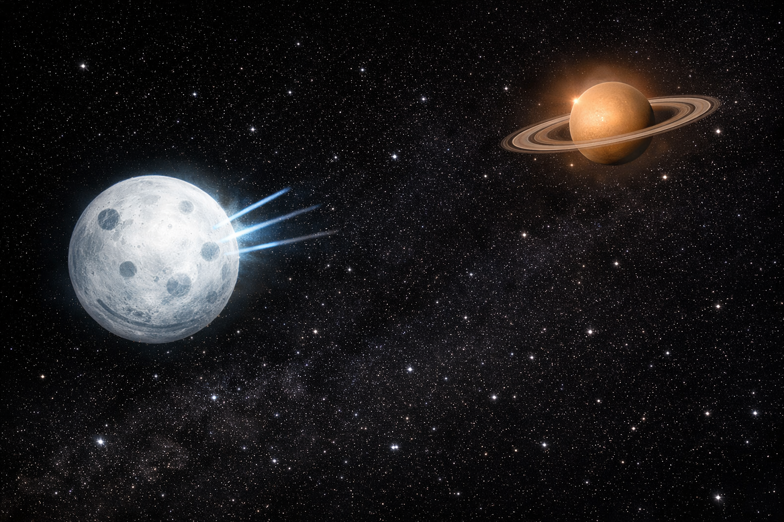 Реалистичный Энцелад на фоне Сатурна